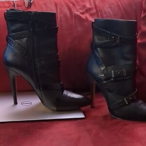 Black Stiletto Heeled Boots with Buckle Straps